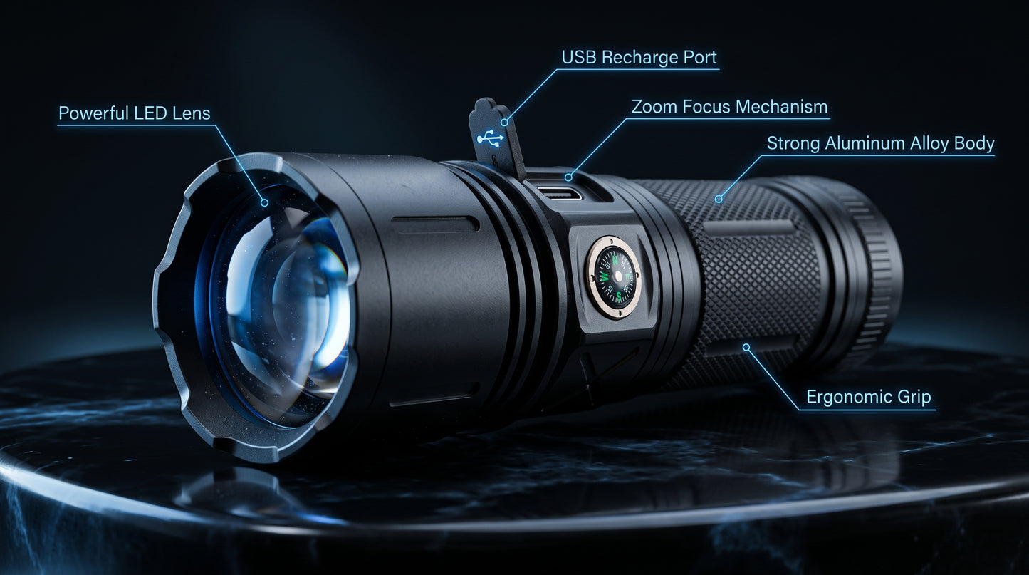 P90 High Power Rechargeable Torch – Long Range LED Flashlight