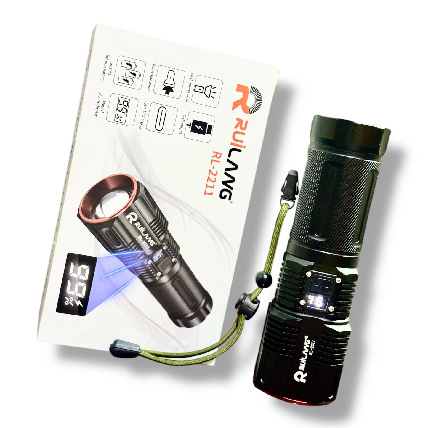 Ruillang SmartBeam Pro Digital Display LED Torch – High Power Rechargeable Flashlight